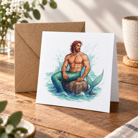 Merman Greeting Card – Warm Wood