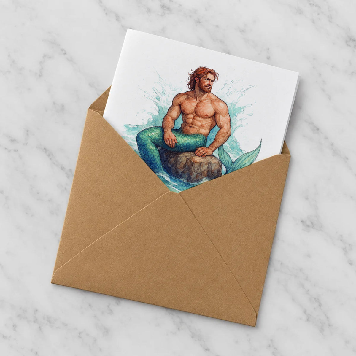 Merman Greeting Card – Half in Envelope