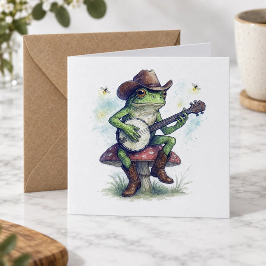 Banjo Frog Cowboy Greeting Card – Hero