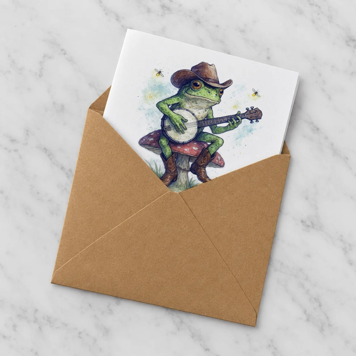 Banjo Frog Cowboy Greeting Card – Half in Envelope