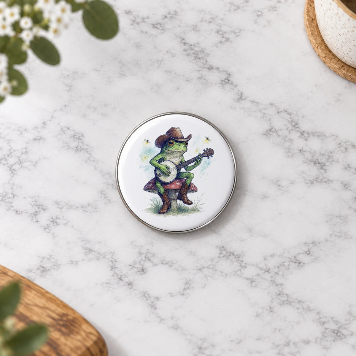 Banjo Frog Cowboy Greeting Card – Badge Small