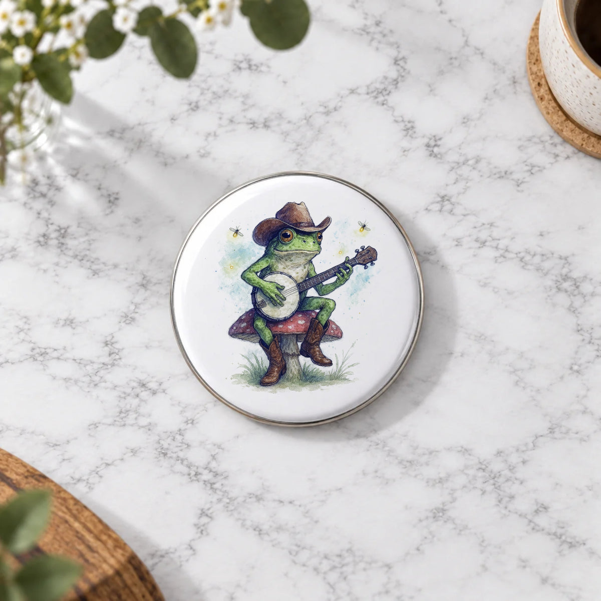 Banjo Frog Cowboy Greeting Card – Badge Large
