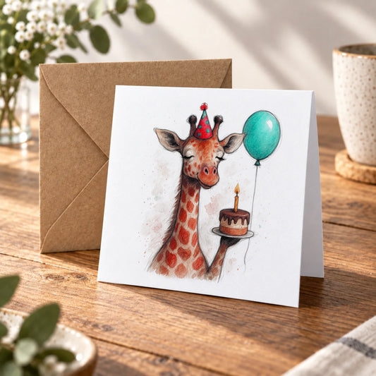 Giraffe Greeting Card – Warm Wood