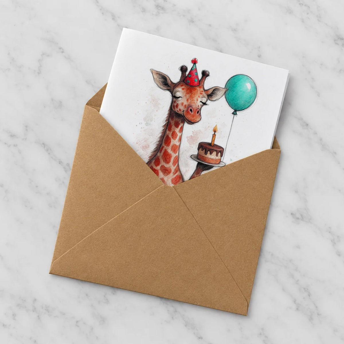 Giraffe Greeting Card – Half in Envelope