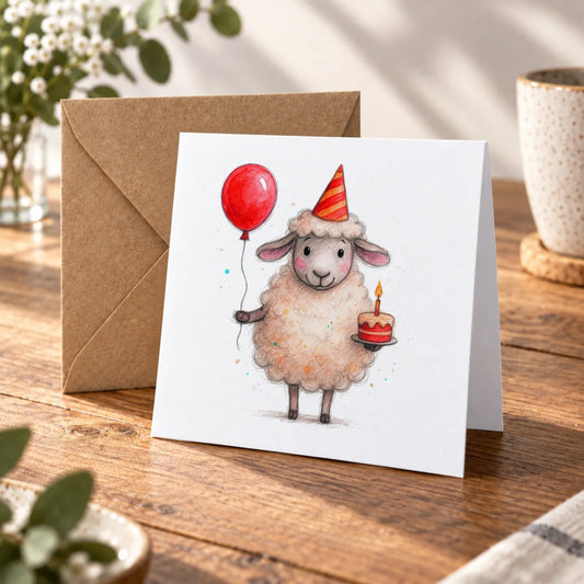 Sheep Greeting Card – Warm Wood