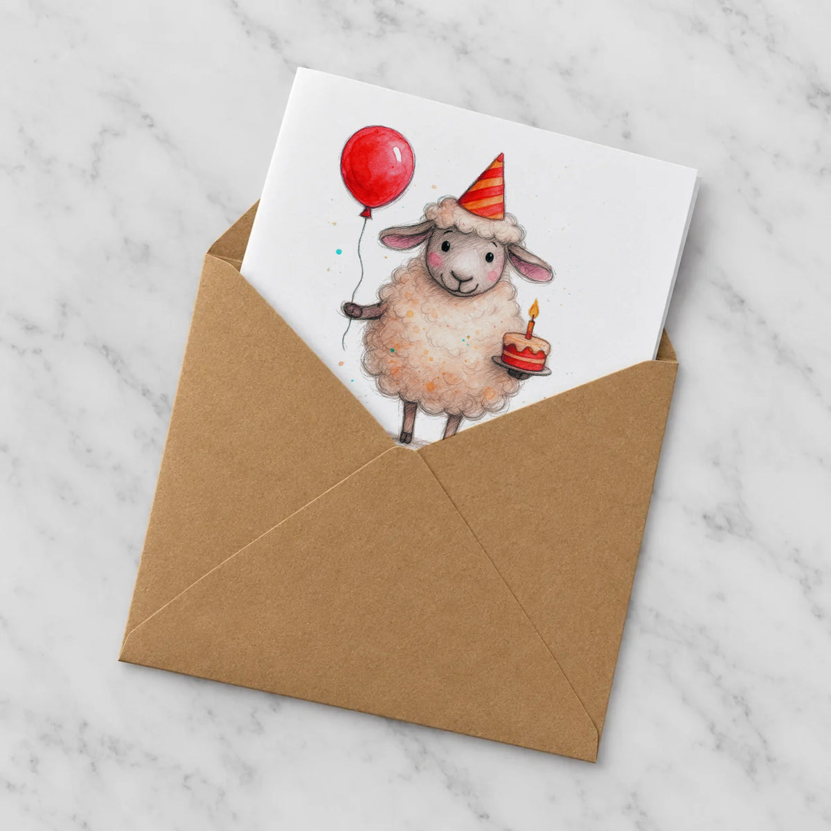 Sheep Greeting Card – Half in Envelope