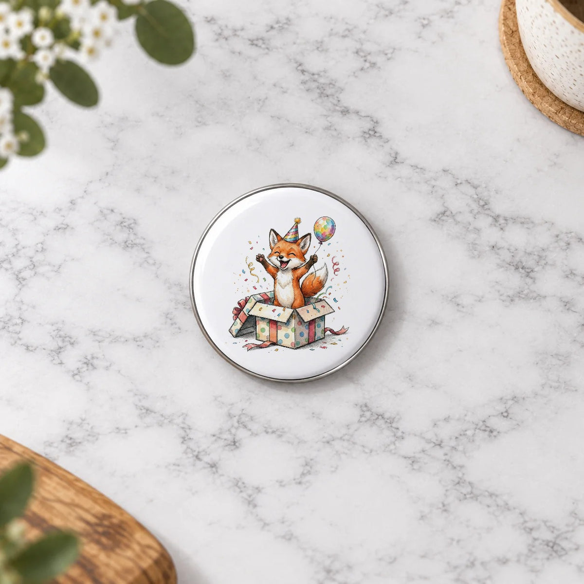 Whimsical Fox Greeting Card – Badge Small