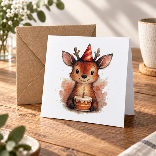 Woodland Deer Greeting Card – Warm Wood