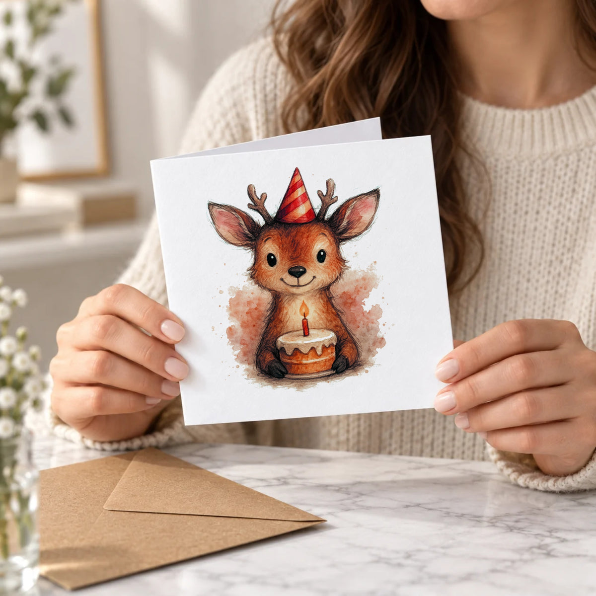 Woodland Deer Greeting Card – Held Card