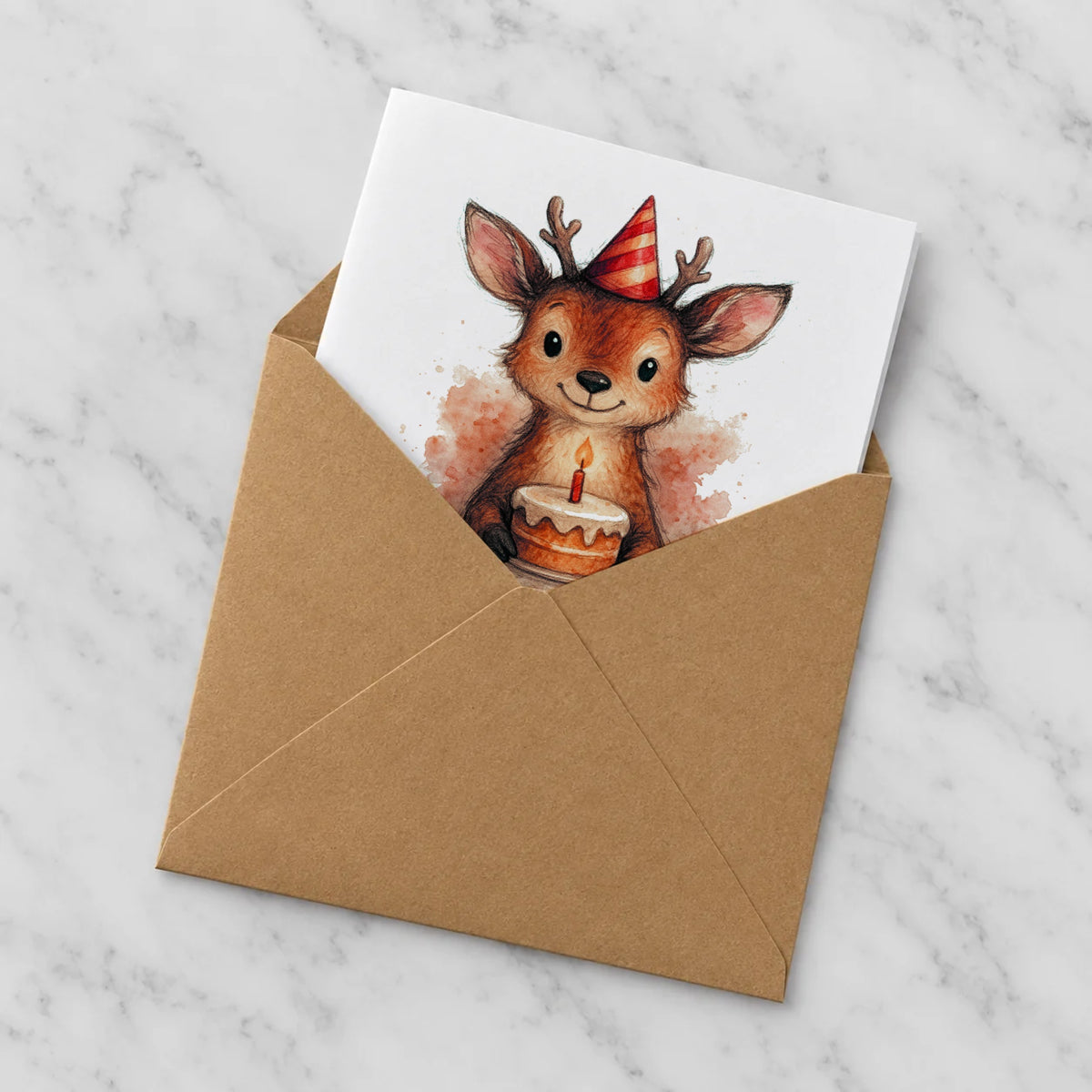 Woodland Deer Greeting Card – Half in Envelope