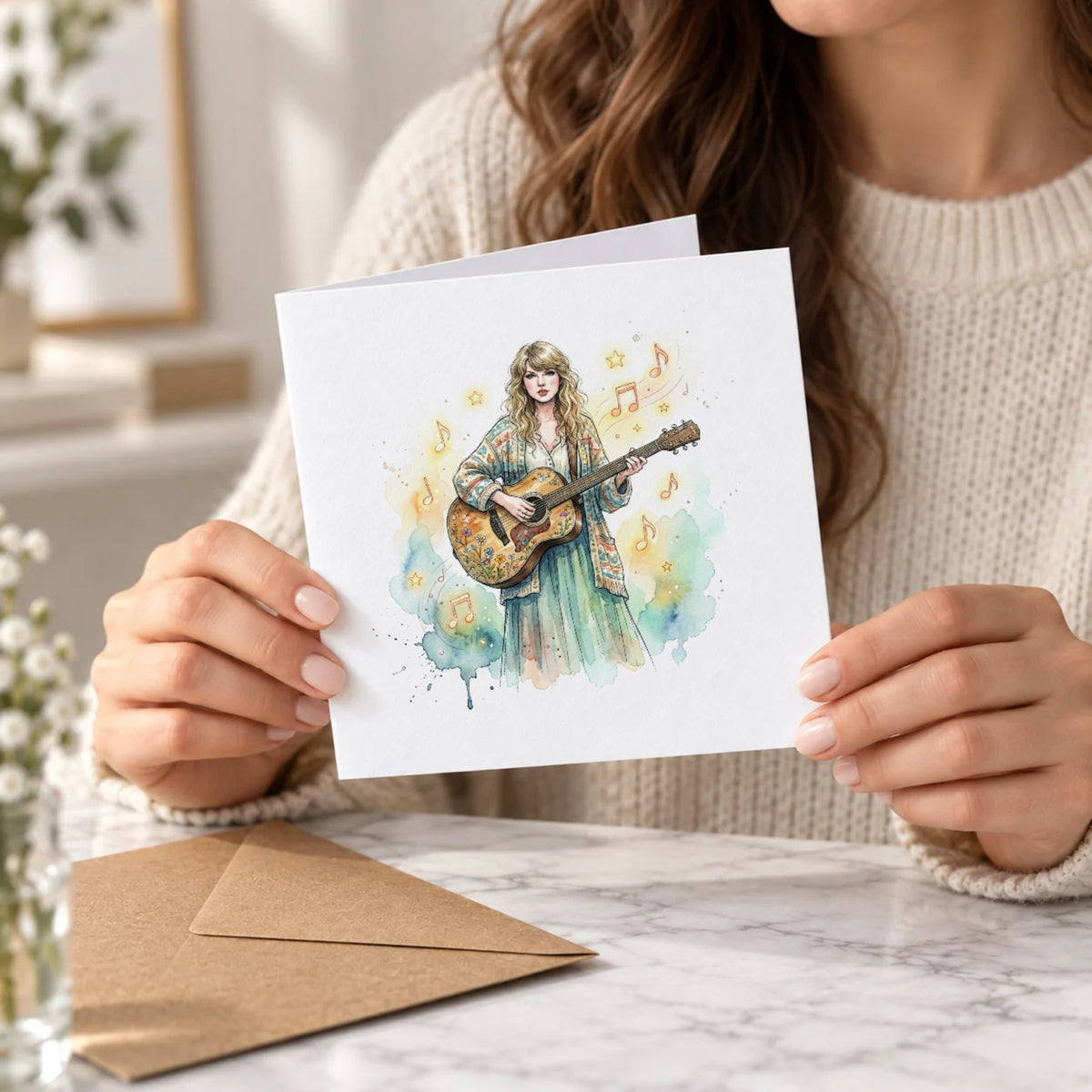 Folk Music Guitar Greeting Card – Held Card