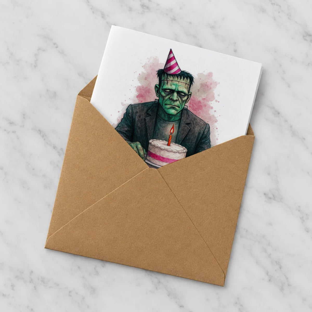 Classic Monster Greeting Card – Half in Envelope