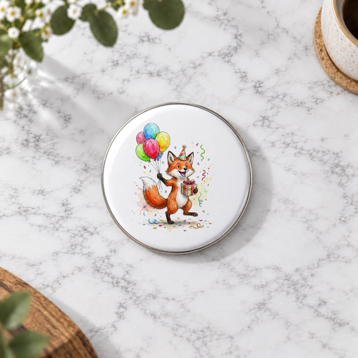 Fox Balloons Greeting Card – Badge Large