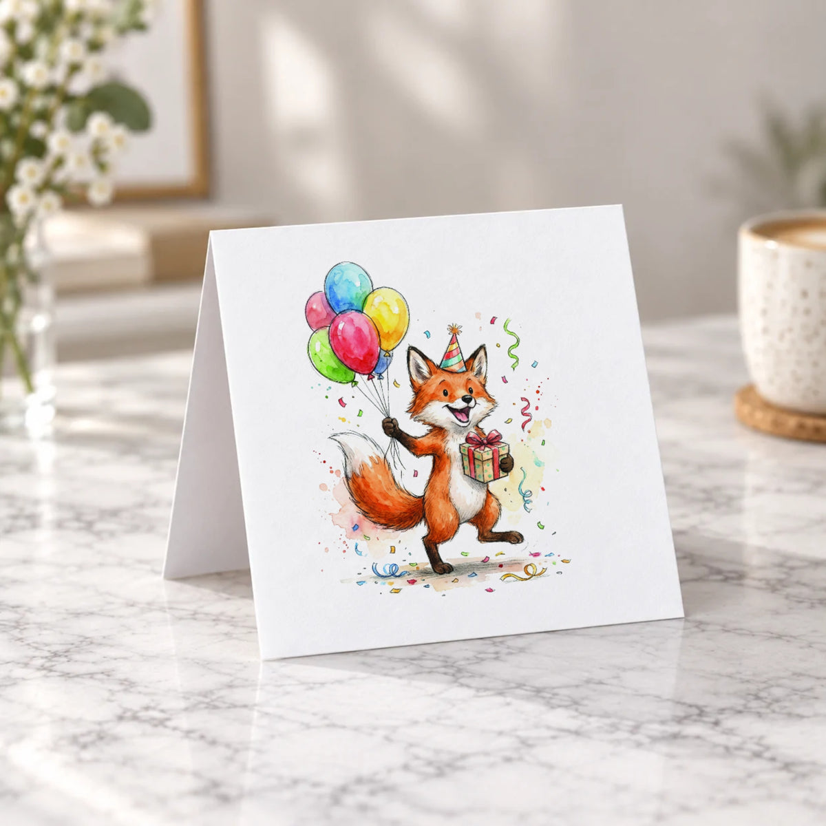 Fox Balloons Greeting Card – Tent Fold