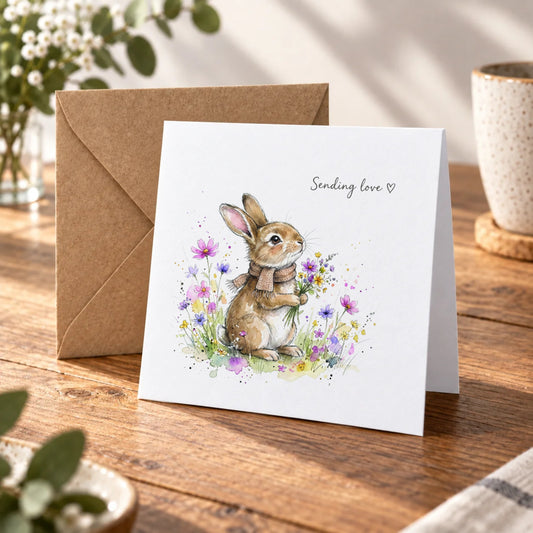 Sending Love Bunny Love Greeting Card – Warm Wood
