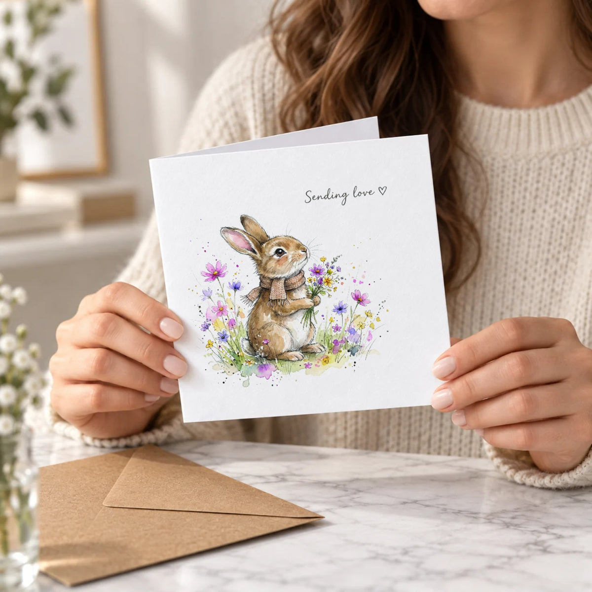 Sending Love Bunny Love Greeting Card – Held Card