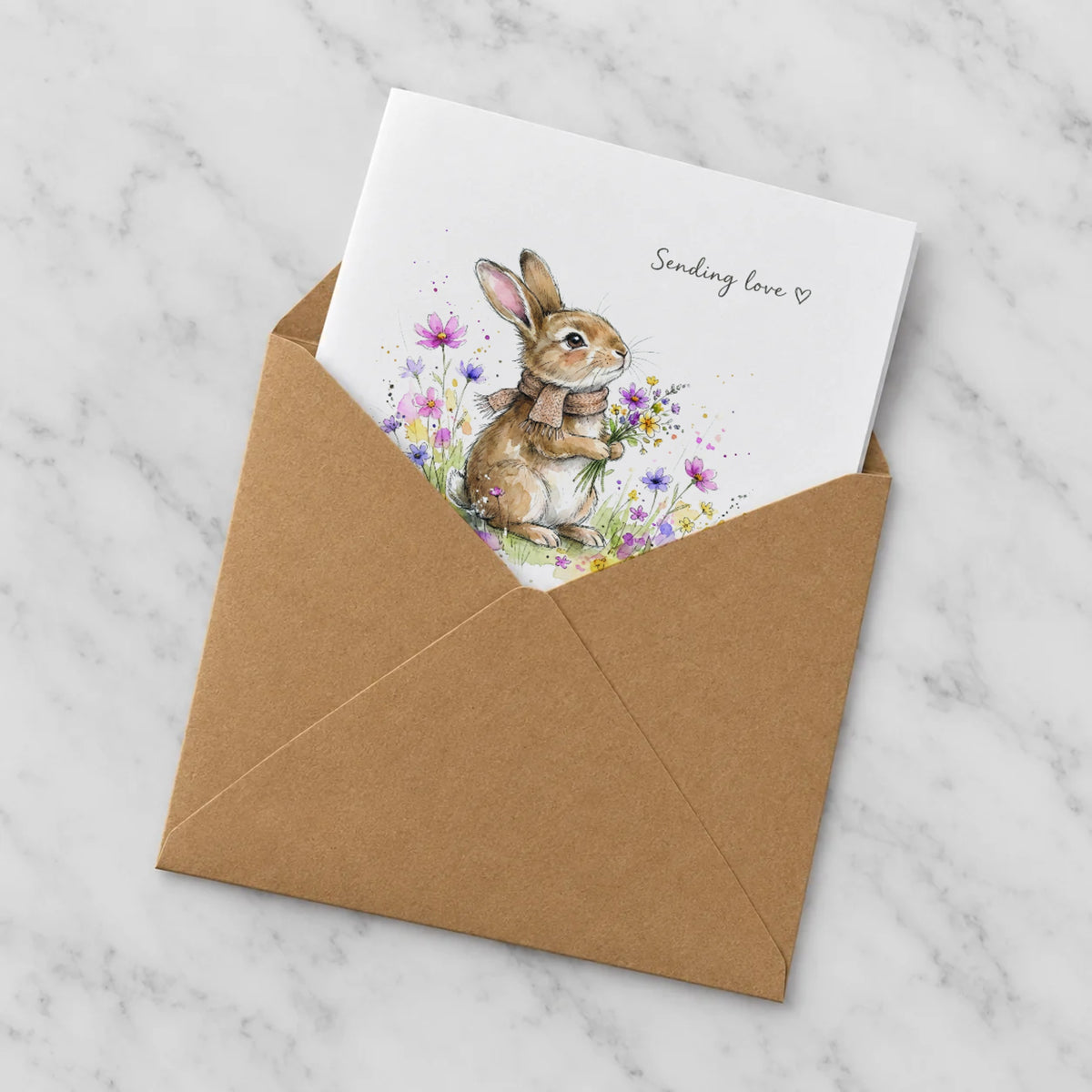 Sending Love Bunny Love Greeting Card – Half in Envelope