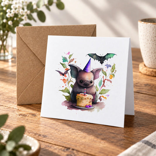 Bat Greeting Card – Warm Wood