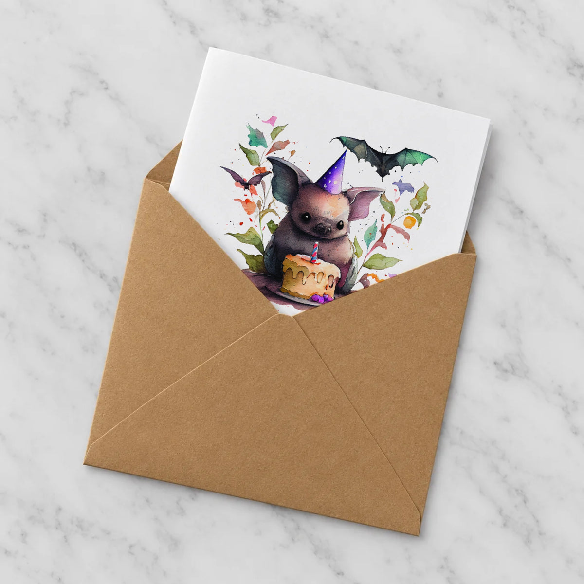 Bat Greeting Card – Half in Envelope