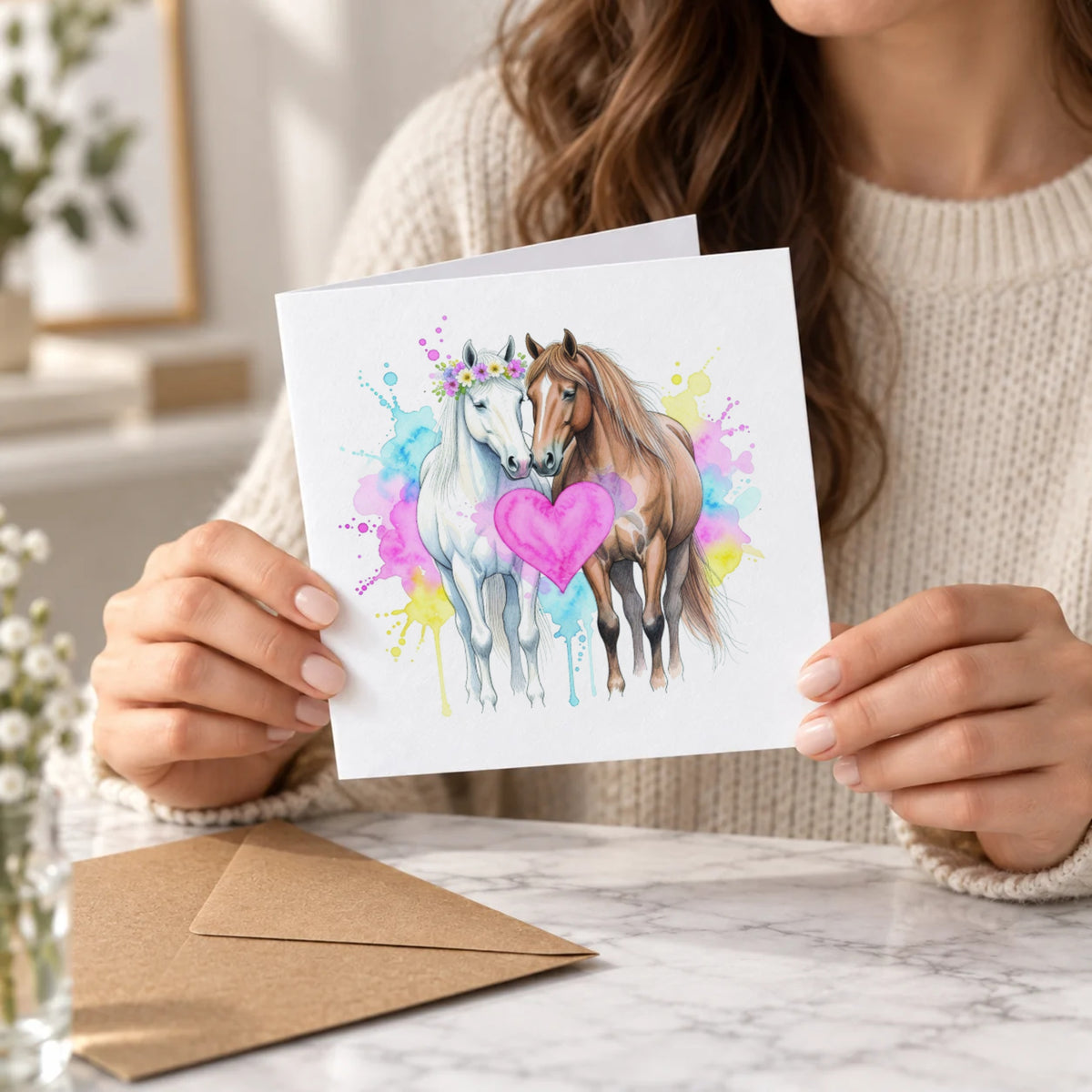 Romantic Horses Love Greeting Card – Held Card