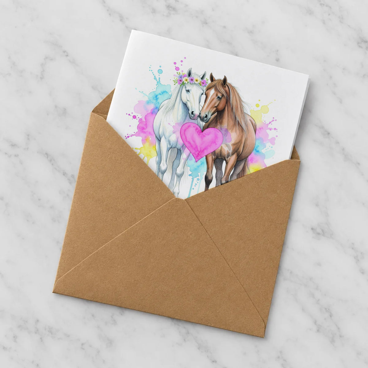 Romantic Horses Love Greeting Card – Half in Envelope