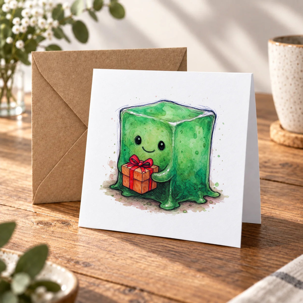 Gelatinous Monster Greeting Card – Warm Wood