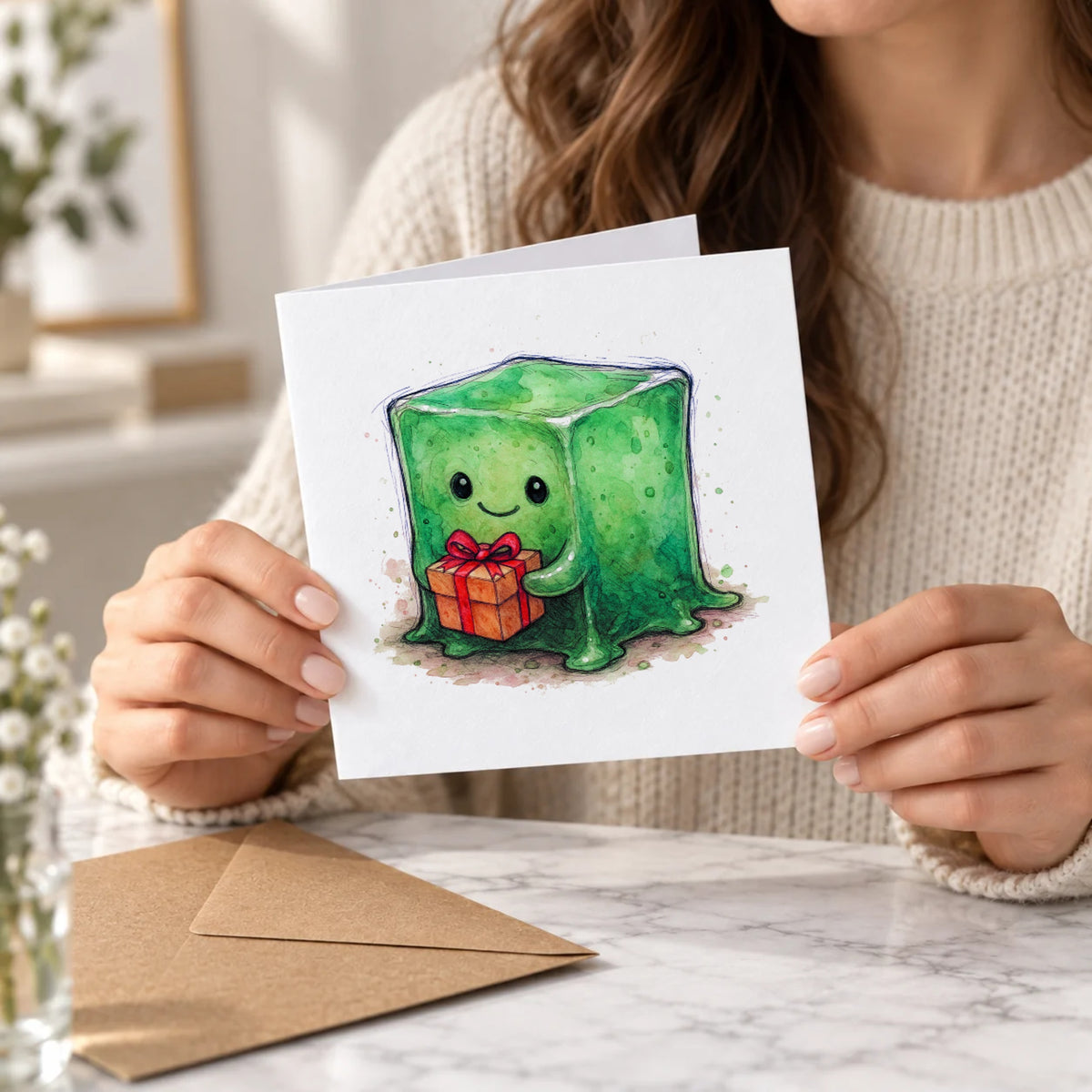 Gelatinous Monster Greeting Card – Held Card