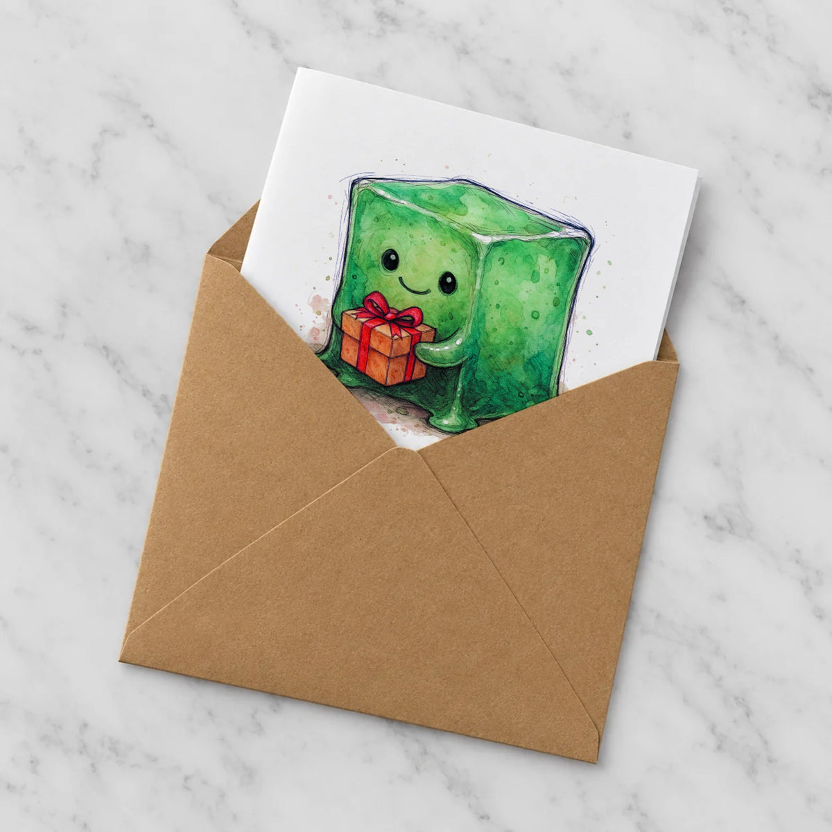 Gelatinous Monster Greeting Card – Half in Envelope