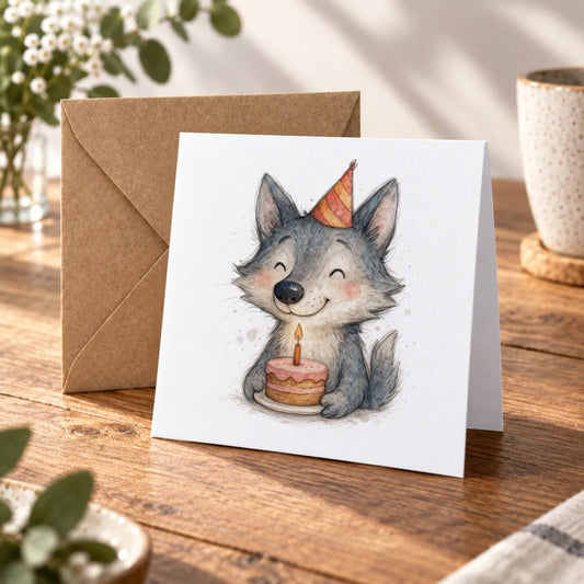 Wolf Greeting Card – Warm Wood