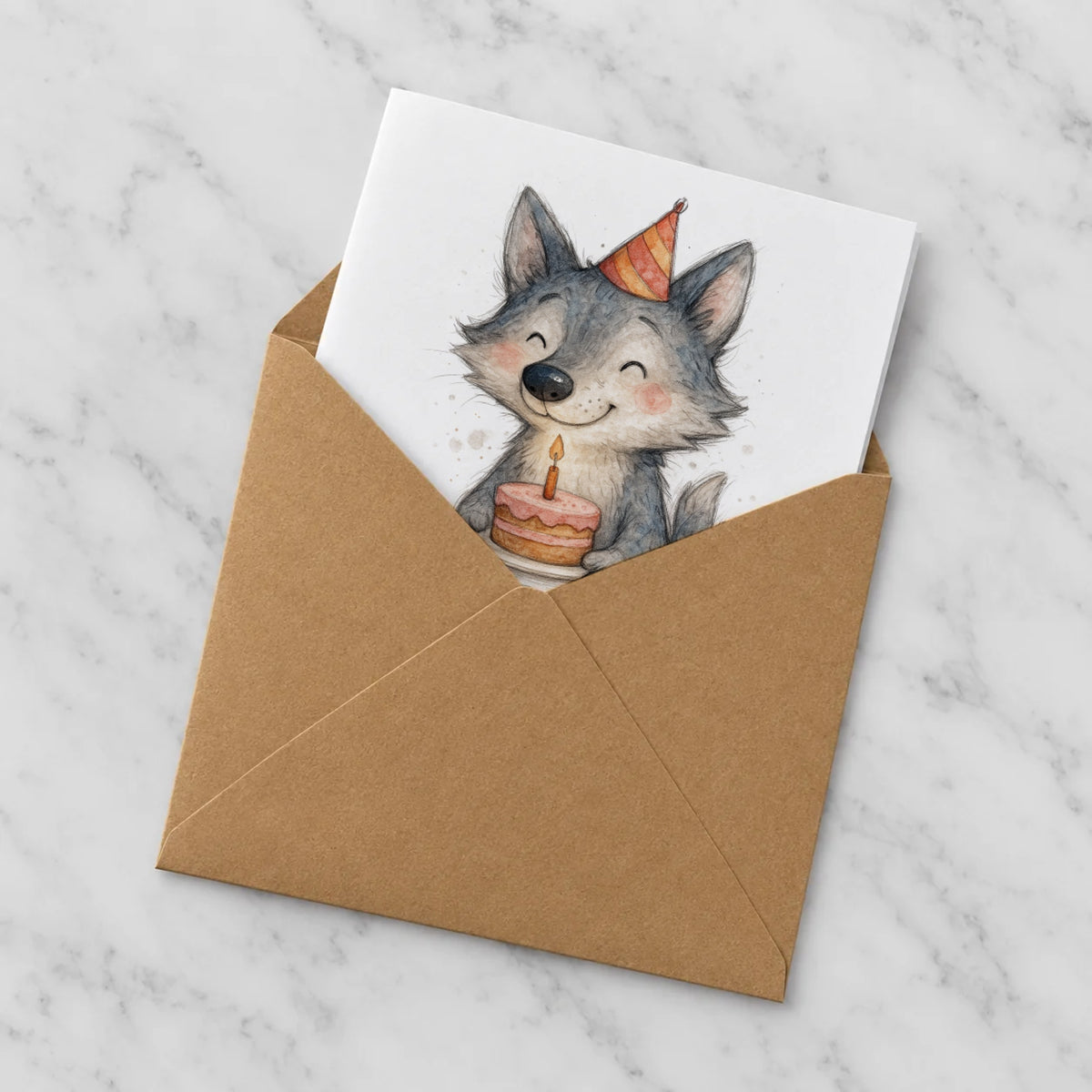 Wolf Greeting Card – Half in Envelope