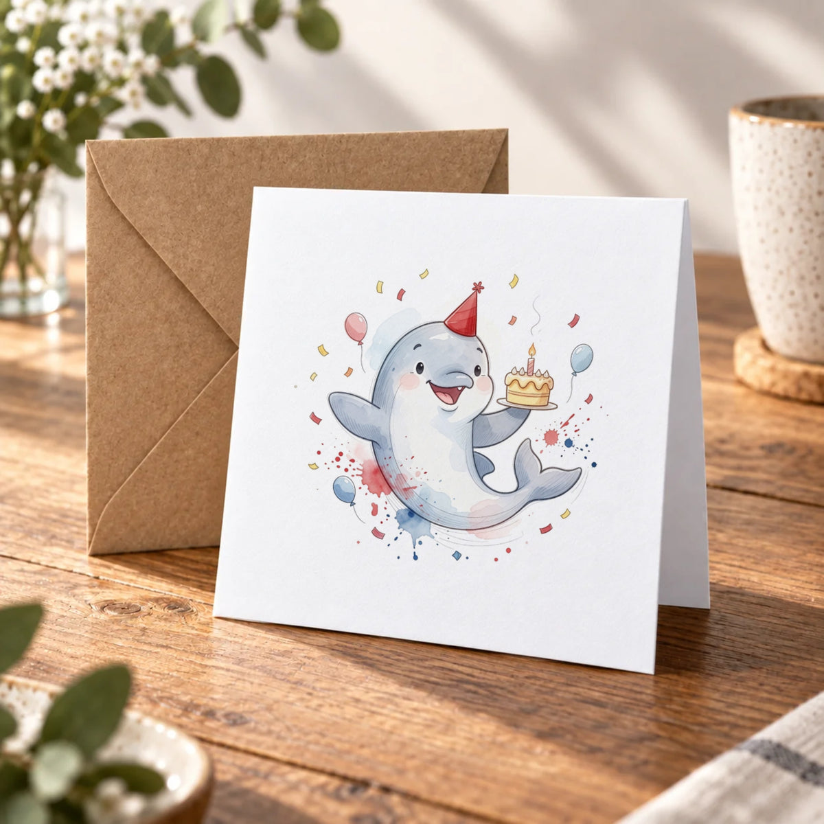 Dolphin Greeting Card – Warm Wood