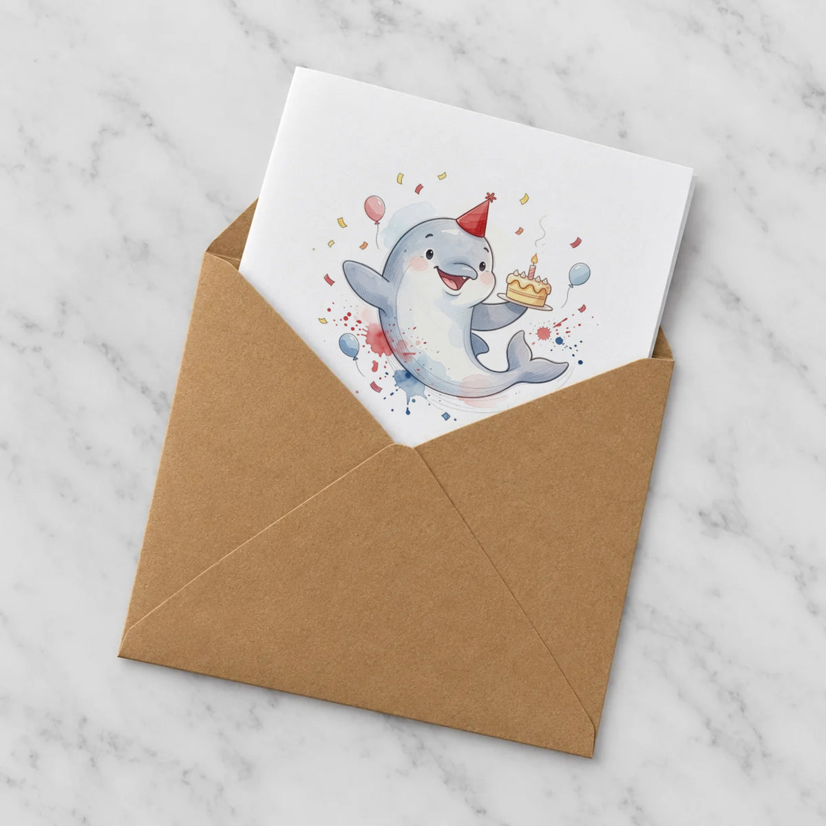 Dolphin Greeting Card – Half in Envelope