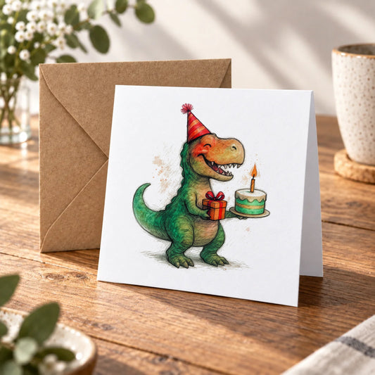 T-rex Greeting Card – Warm Wood