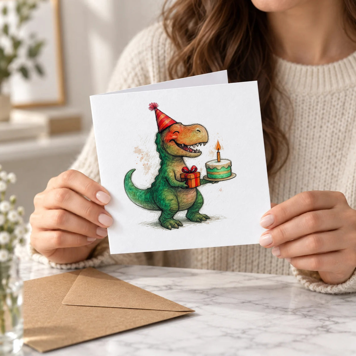 T-rex Greeting Card – Held Card