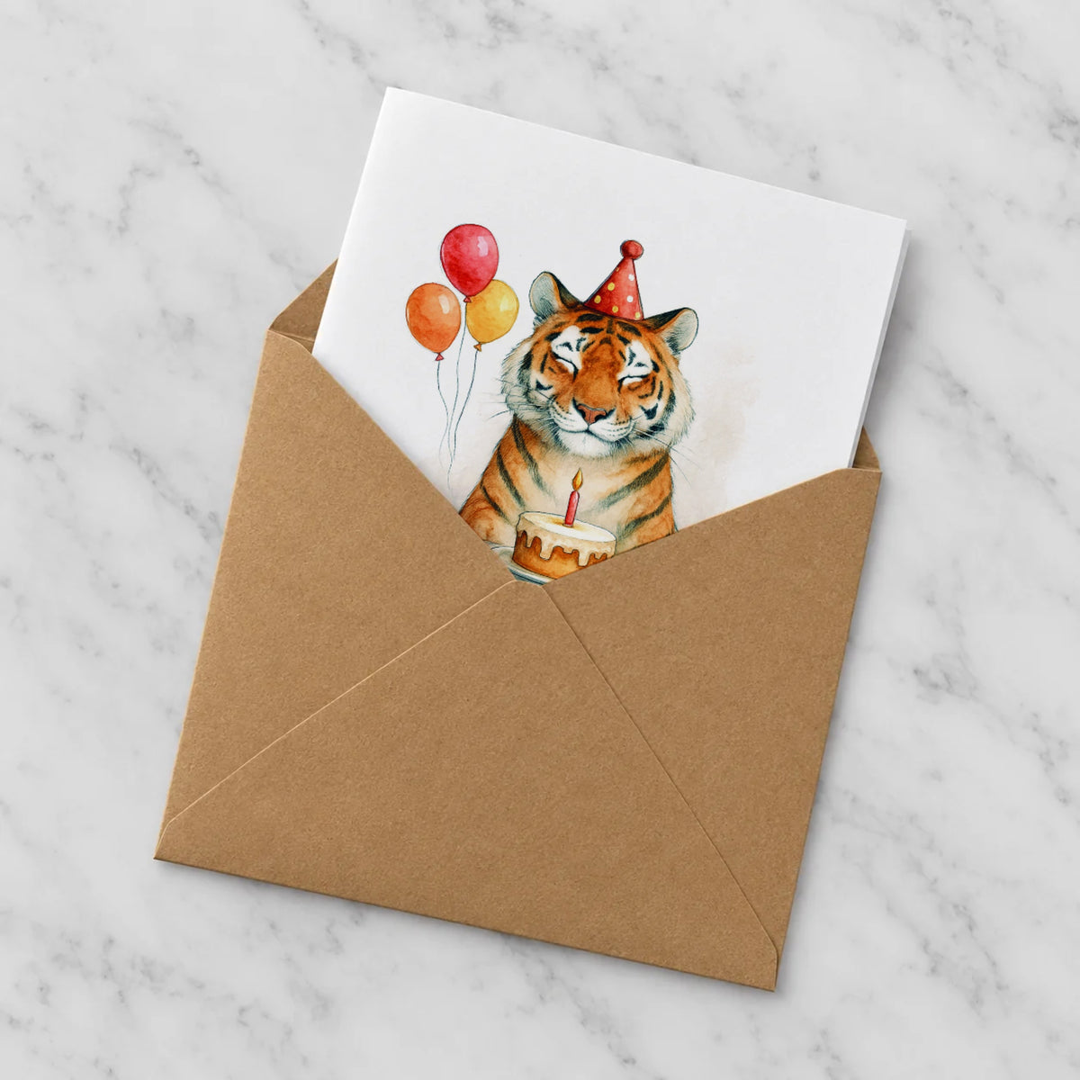 Tiger Greeting Card – Half in Envelope