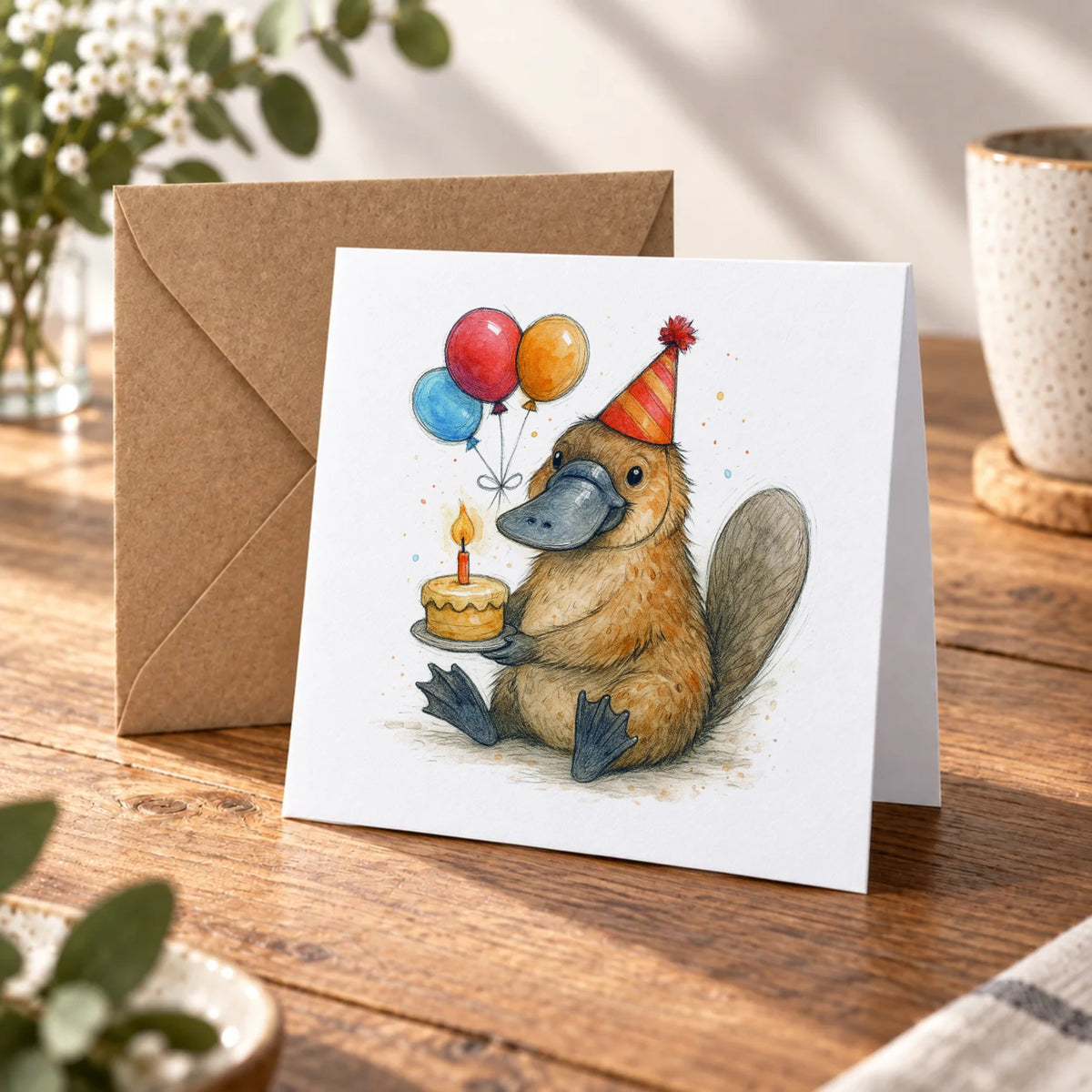 Platypus Greeting Card – Warm Wood