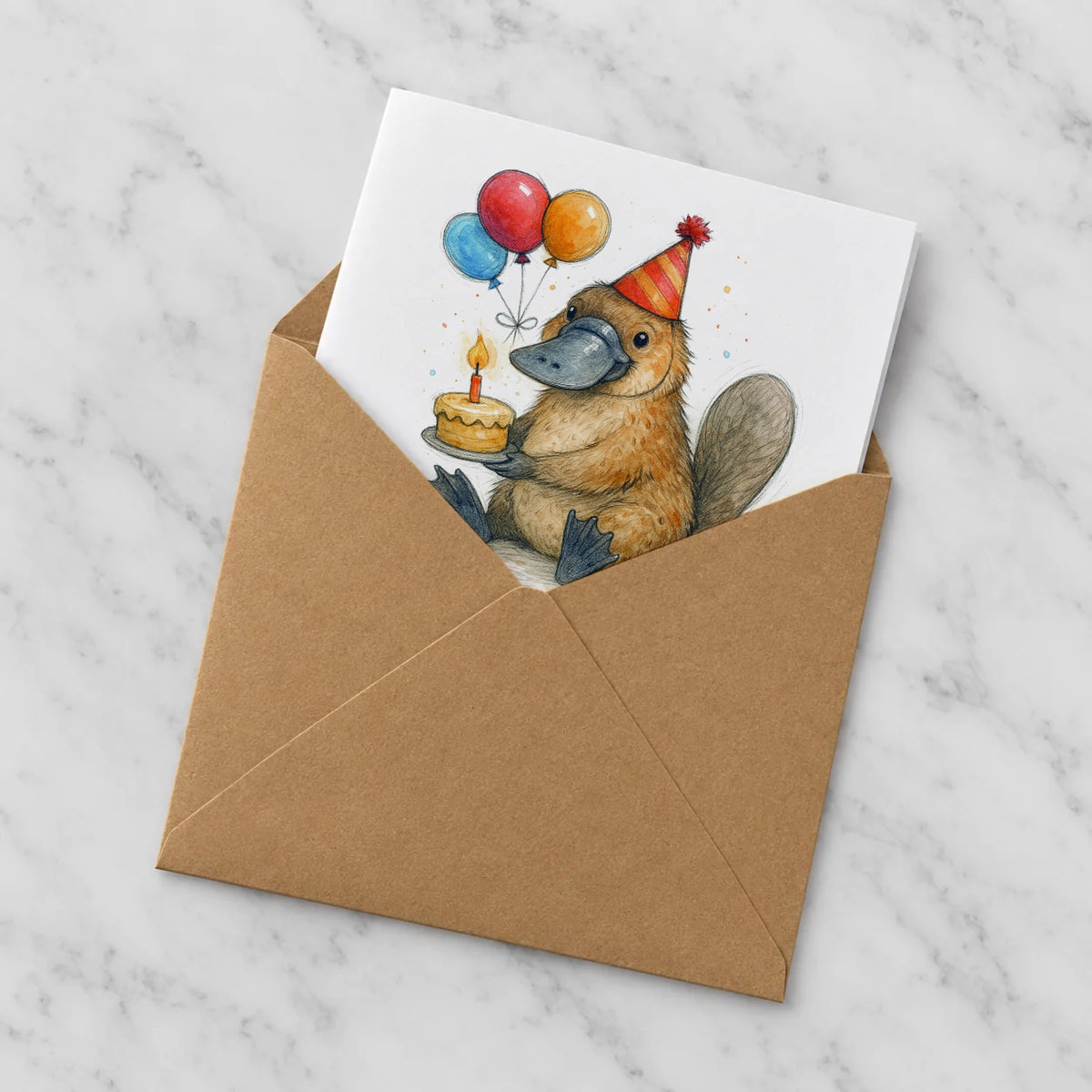 Platypus Greeting Card – Half in Envelope
