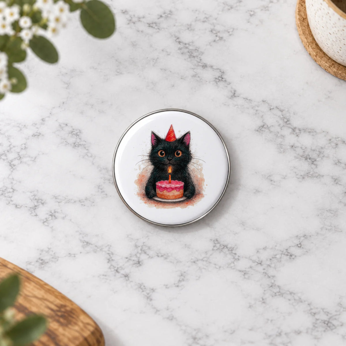 Black Cat Greeting Card – Badge Small