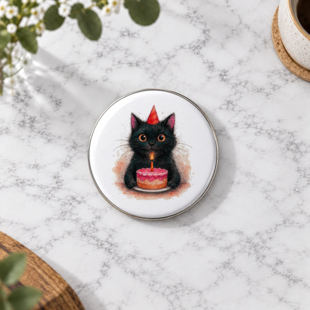 Black Cat Greeting Card – Badge Large