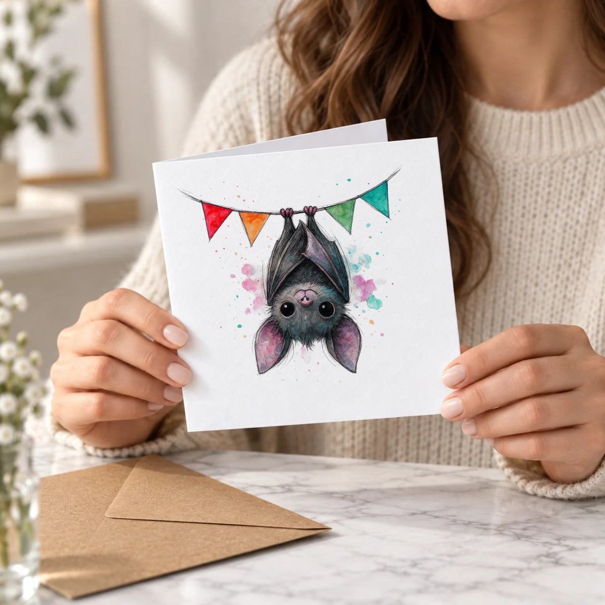 Bat Bunting Greeting Card – Held Card