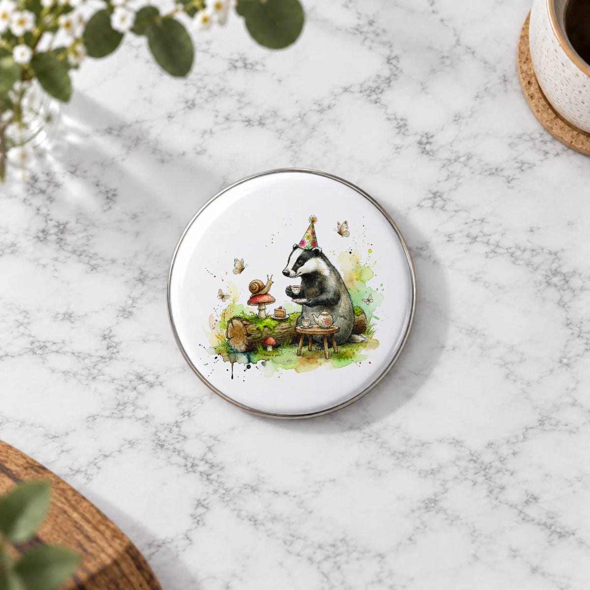 Badger Tea Party Greeting Card – Badge Large