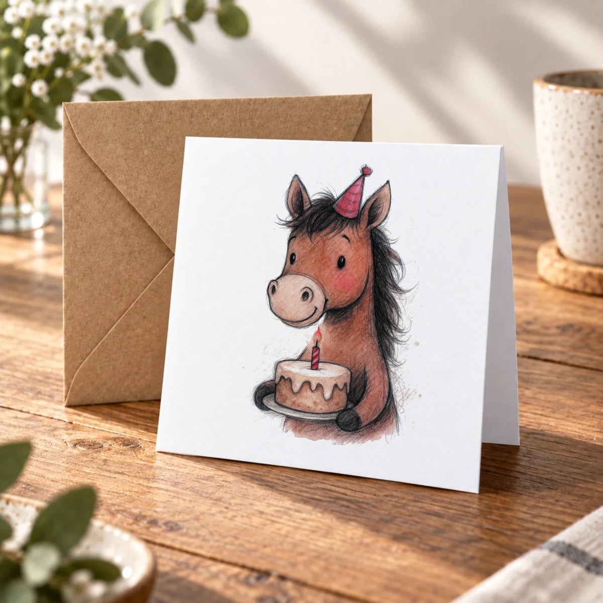 Horse Greeting Card – Warm Wood