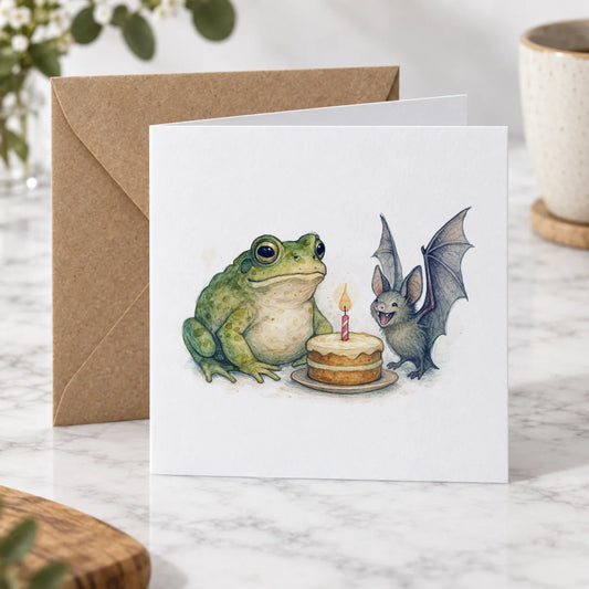 Frog & Bat Greeting Card – Hero