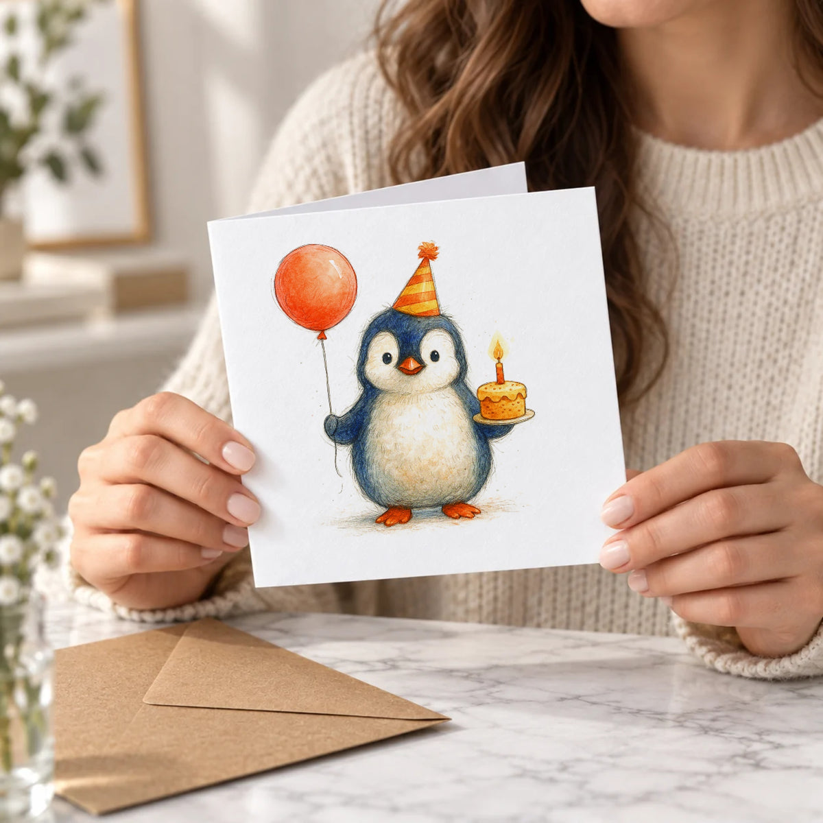 Penguin Greeting Card – Held Card