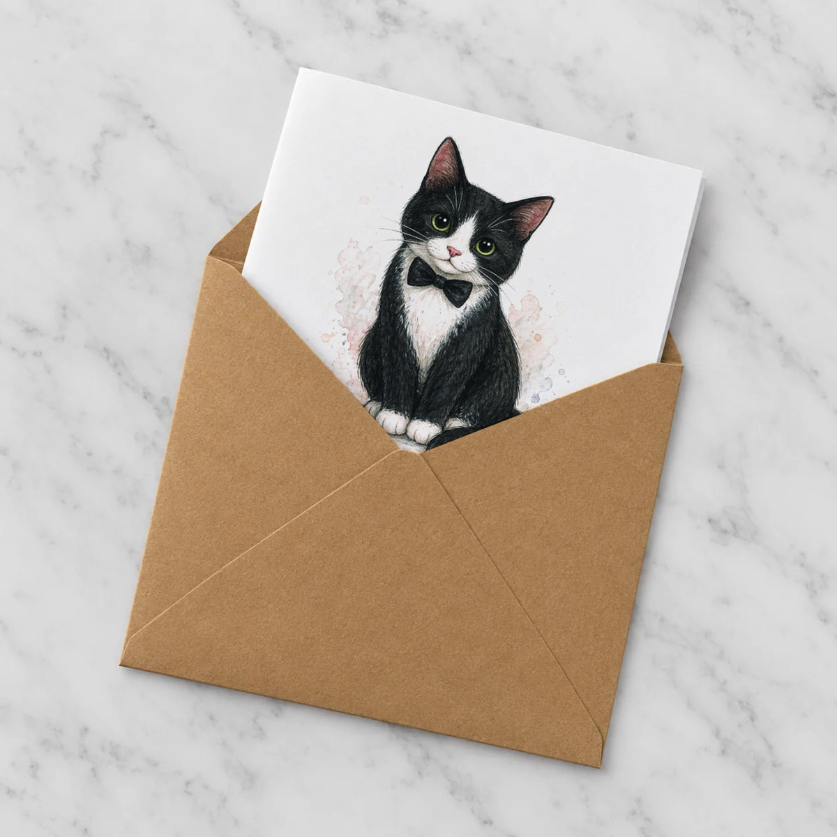 Tuxedo Cat Greeting Card – Half in Envelope