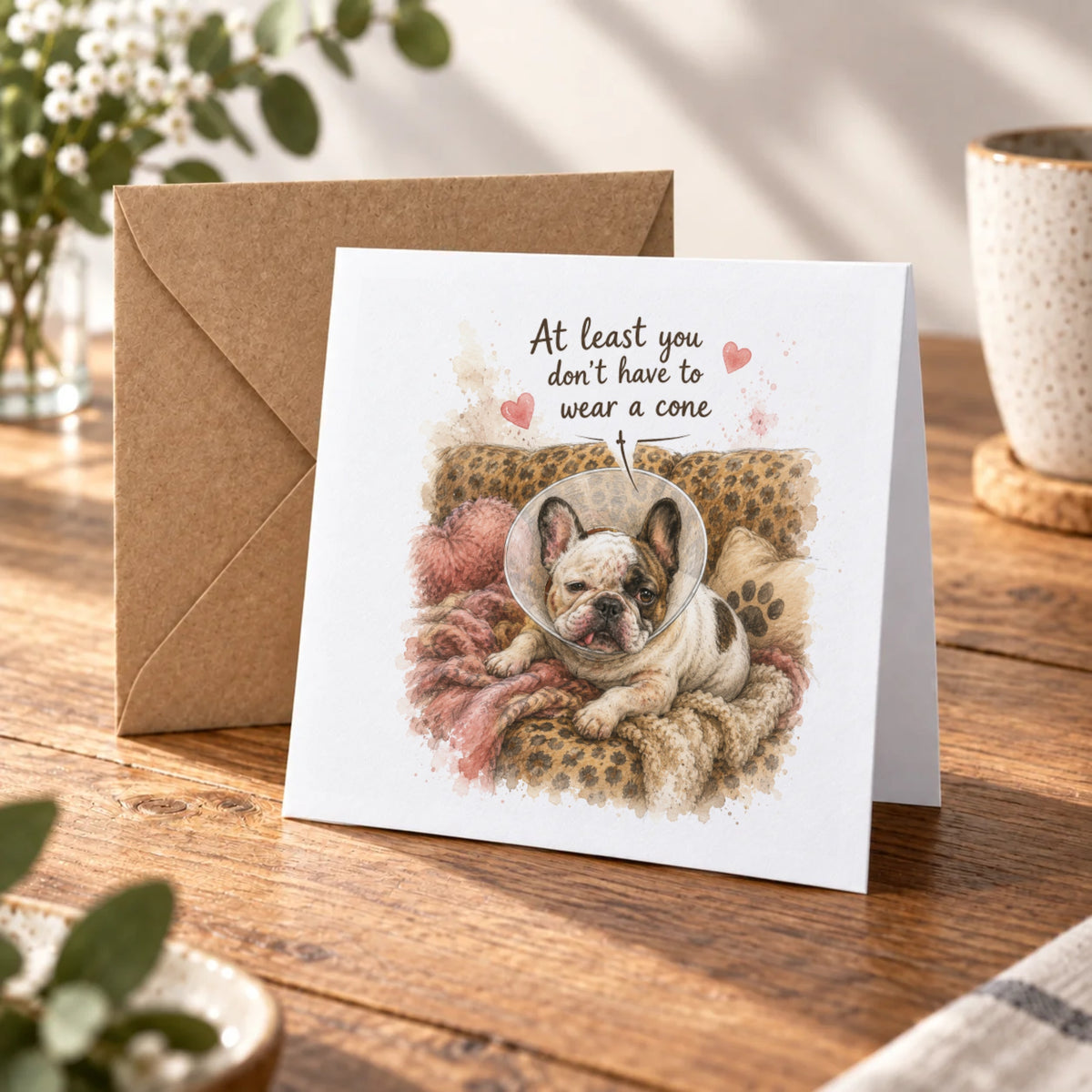 French Bulldog Get Well Card – Warm Wood
