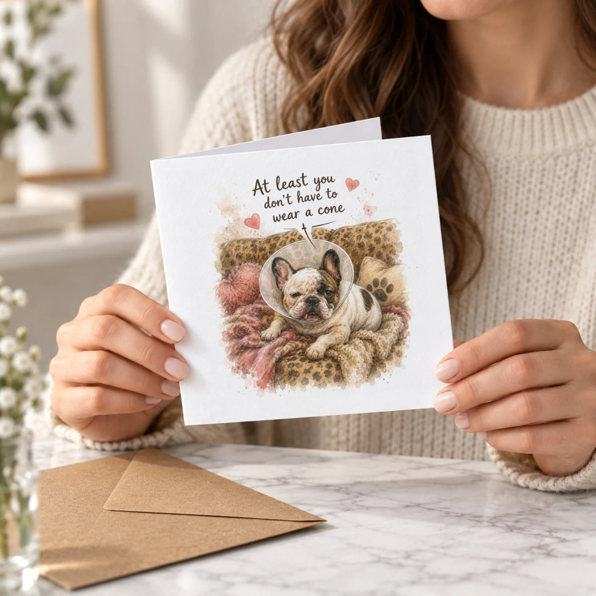 French Bulldog Get Well Card – Held Card