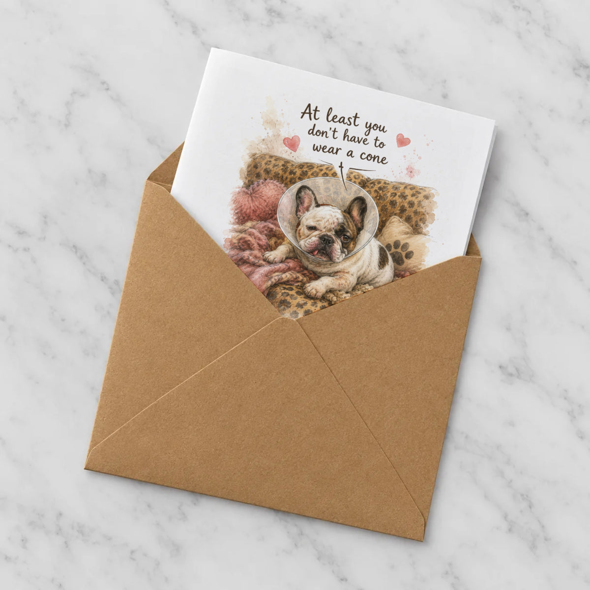 French Bulldog Get Well Card – Half in Envelope