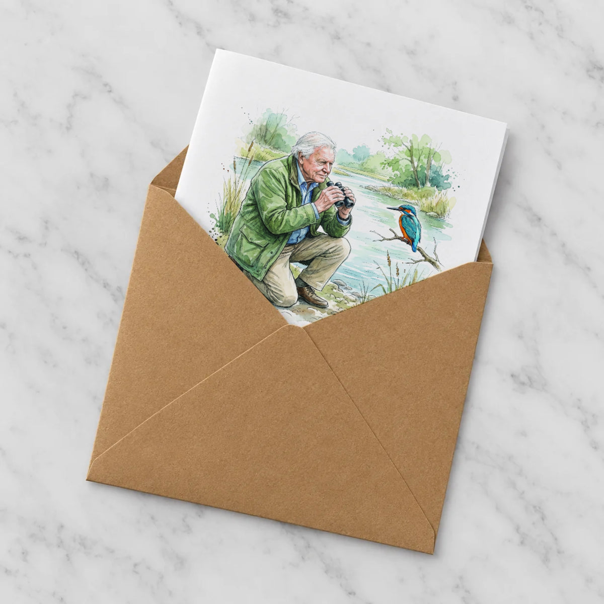 Kingfisher Greeting Card – Half in Envelope