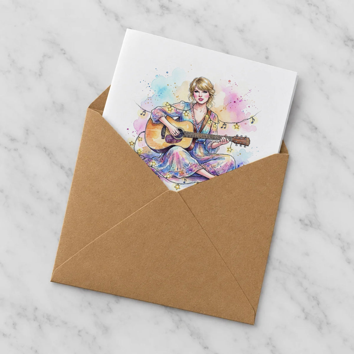 Folk Music Greeting Card – Half in Envelope